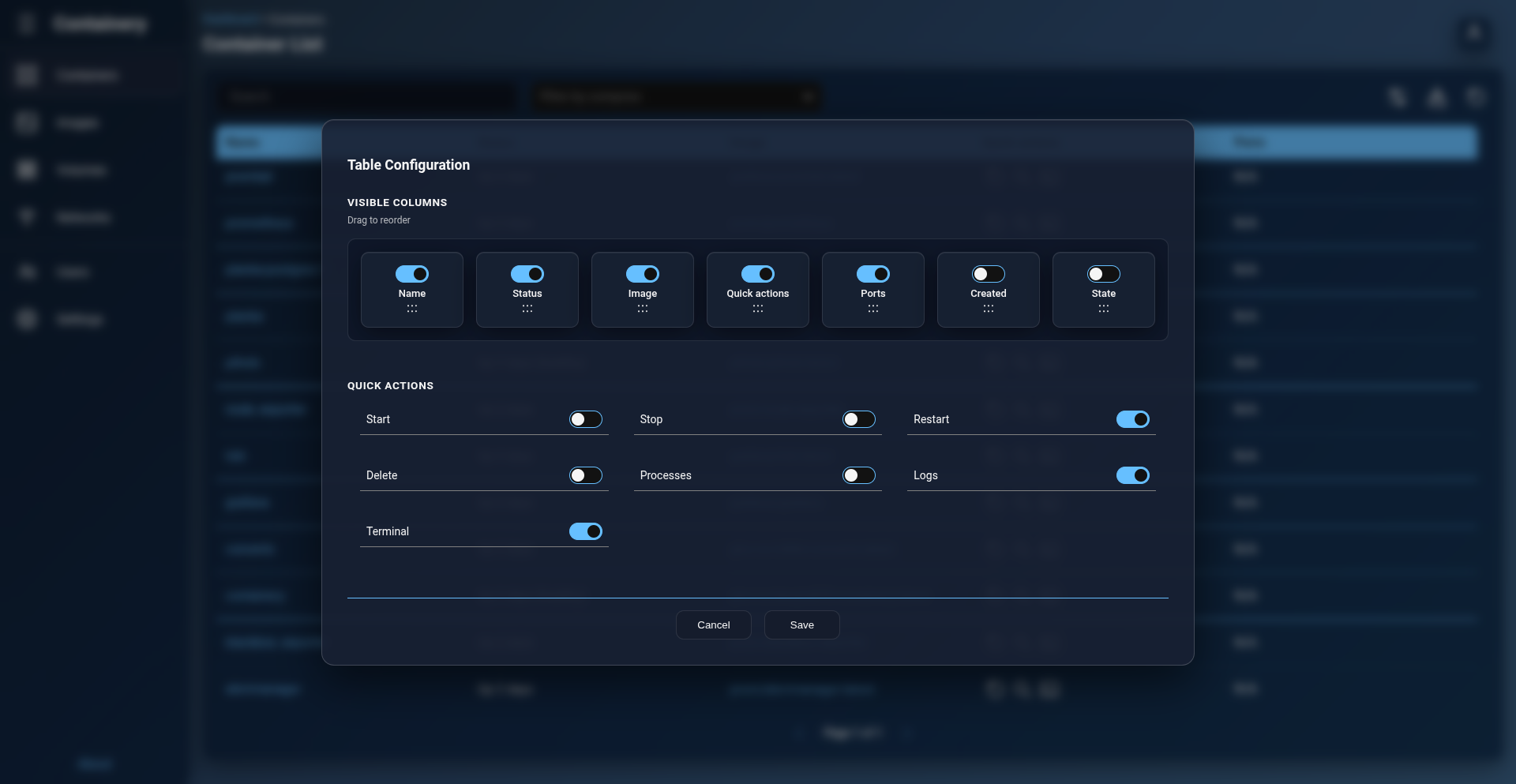 Container List Settings