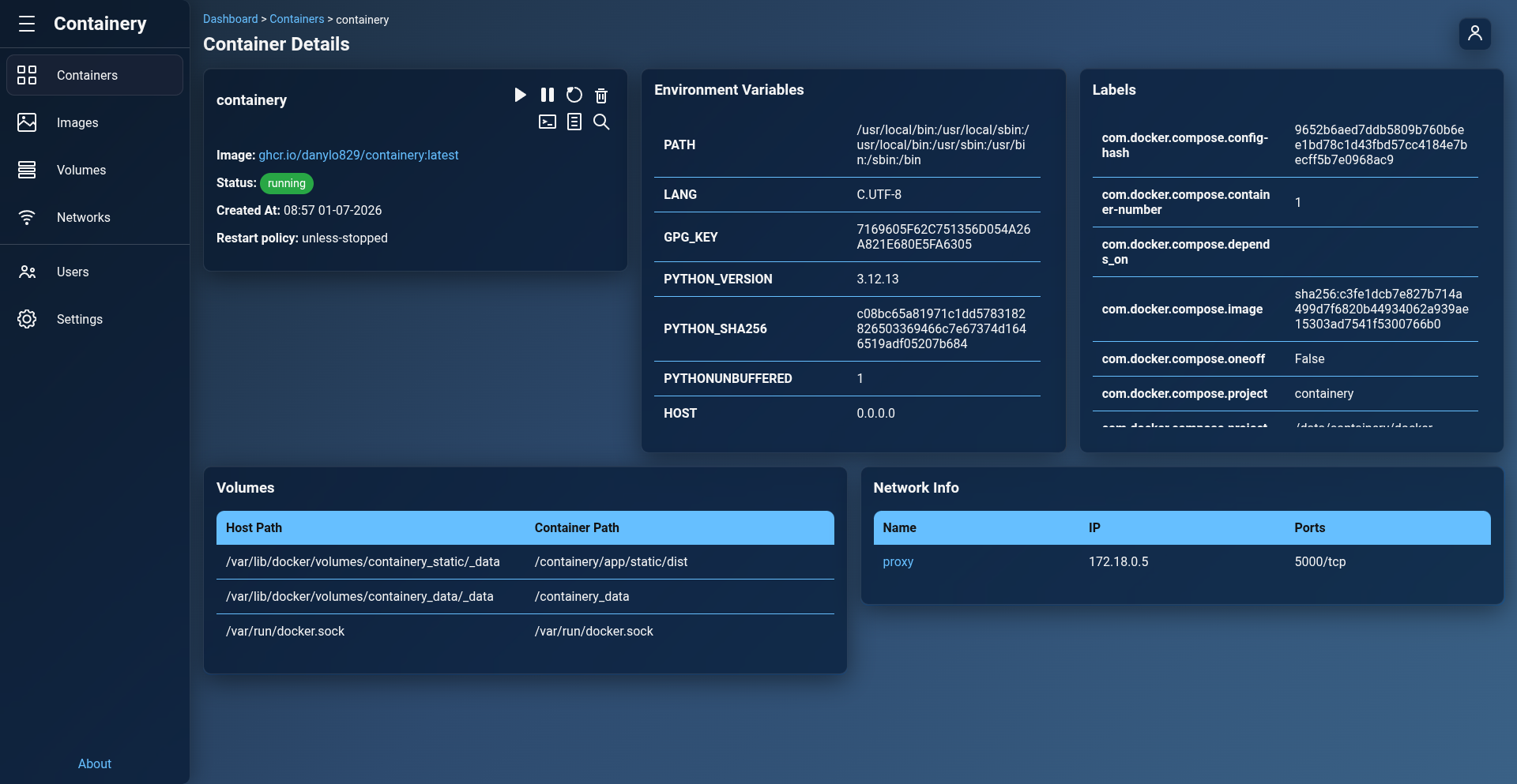 Container Details Overview